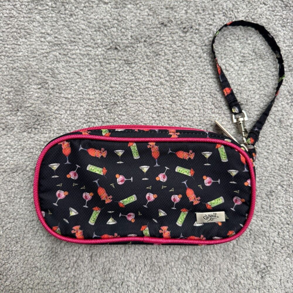 Glove It Cocktail Print Zip Wristlet Pouch Mini Clutch Bag Womens Black Pink